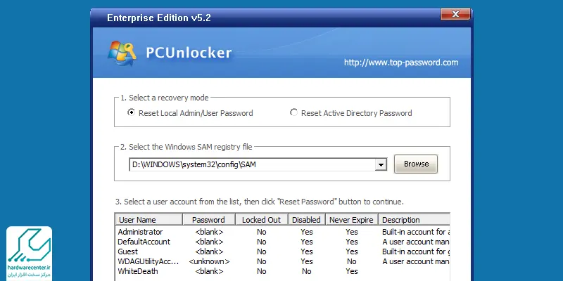 بازیابی پسورد ویندوز با استفاده از PC UNLOCKER