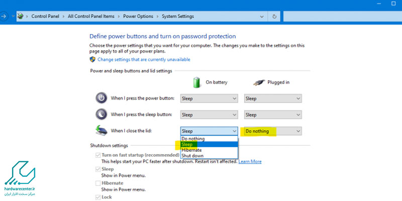 خاموش کردن لپ تاپ موقع بستن درب